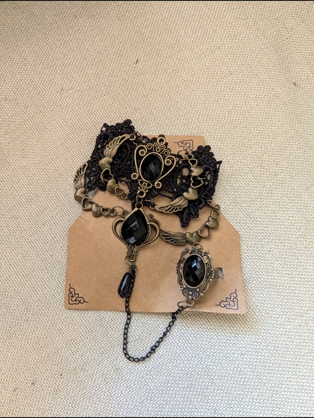 Victorian Black Lace and Antique Gold Statement Ankle Bracelet